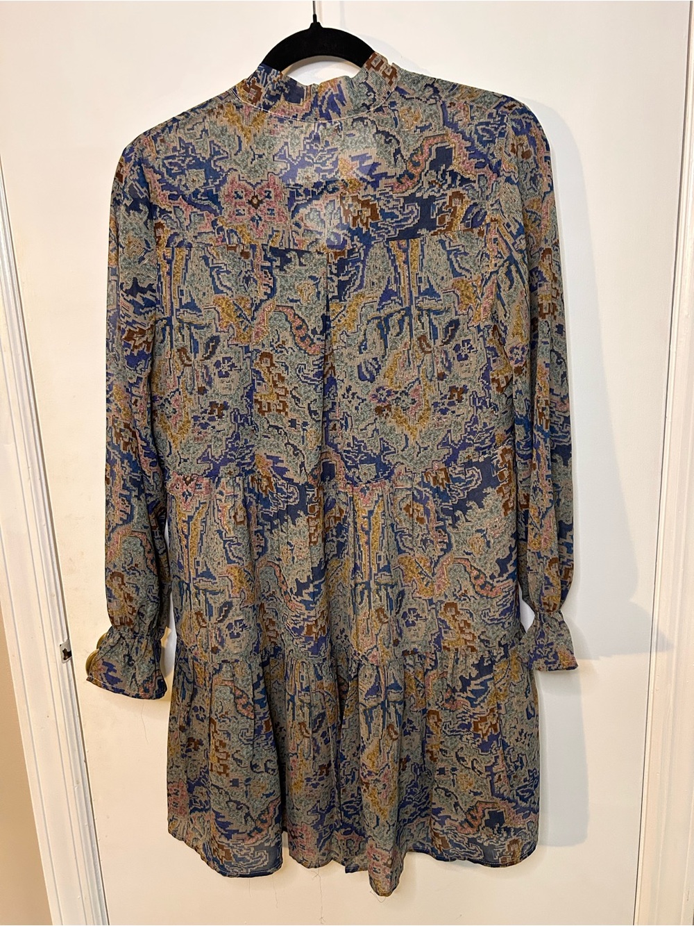 ELAN SEDONA MULTICOLORED FLOWY TIE NECK TIERED MINI DRESS SIZE S - Picture 7 of 10